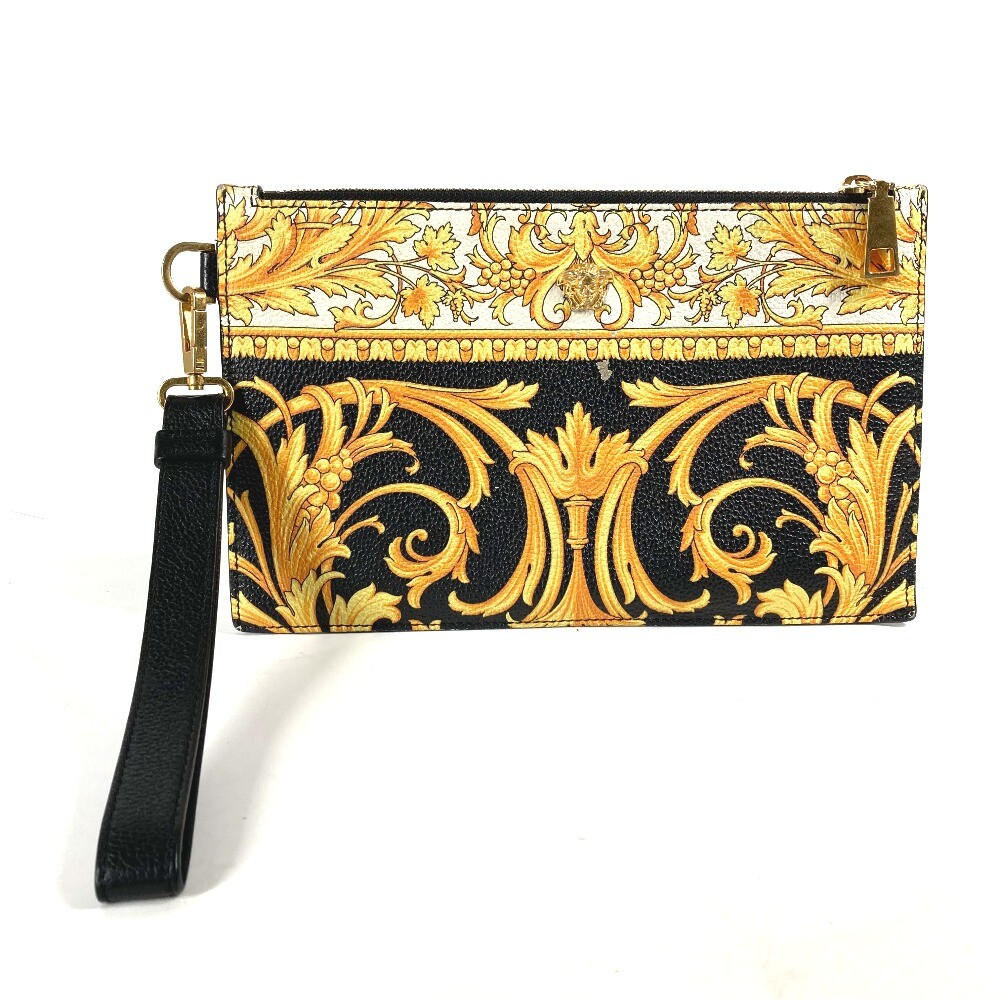 Versace Leather Logo Pouch Bag with Strap in Yellow and Black-image