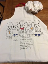 VINTAGE 1983 BARNEY SALTZBERG CHEFS HAT & APRON - RARE HTF - ADJUSTABLE COTTON 