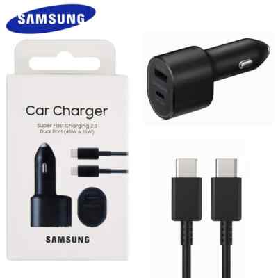 NEW Samsung 45W 2 Ports Super Fast Charging Dual Car Charger with Cable