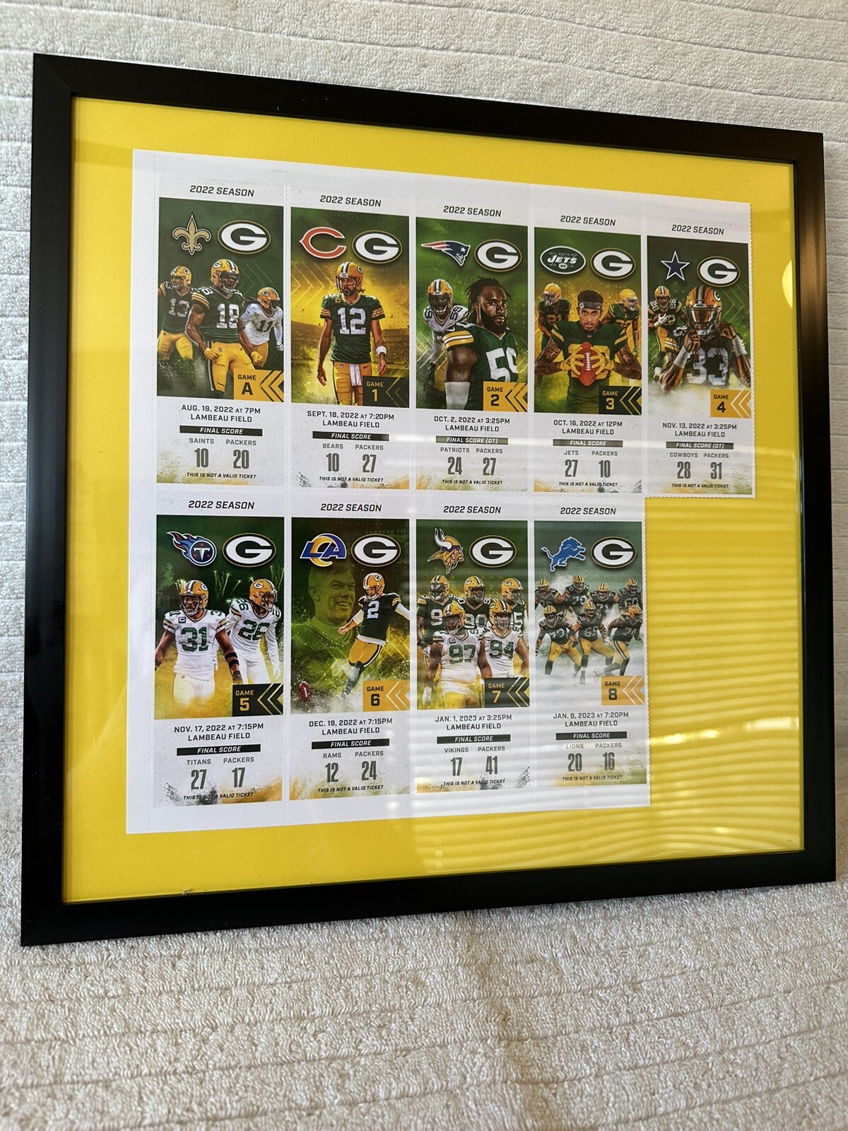 2022 Green Bay Packer FRAMED Season Ticket Commemorative Tickets