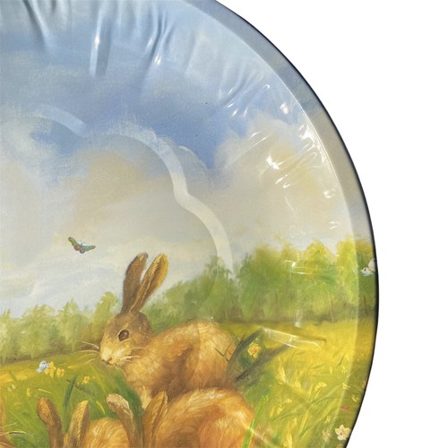 SET OF 2 Round Tin EASTER Serving Cookie Trays Spring Bunnies Chicks Butterfly - Picture 10 of 11