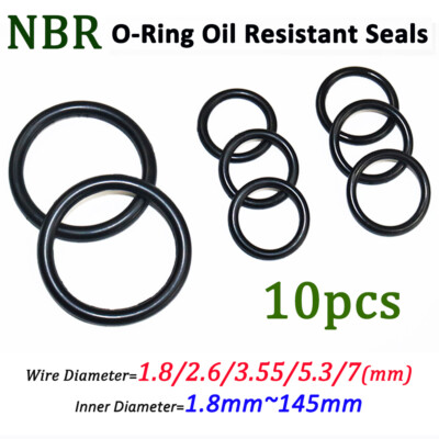 10x O-Ring ölbeständige Dichtung Unterlegscheibe NBR Gummi 1.8/2.65/3.55/5.3/7mm