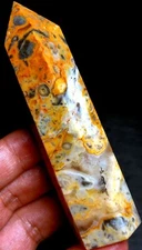 122g WOW! Crazy Agate Yellow stripe agate Quart CRYSTAL WAND POINT Healing  h482