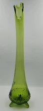 L.E. Smith Green Swung Glass 3 Toe Footed Hobnail Vase 17 3/4" T