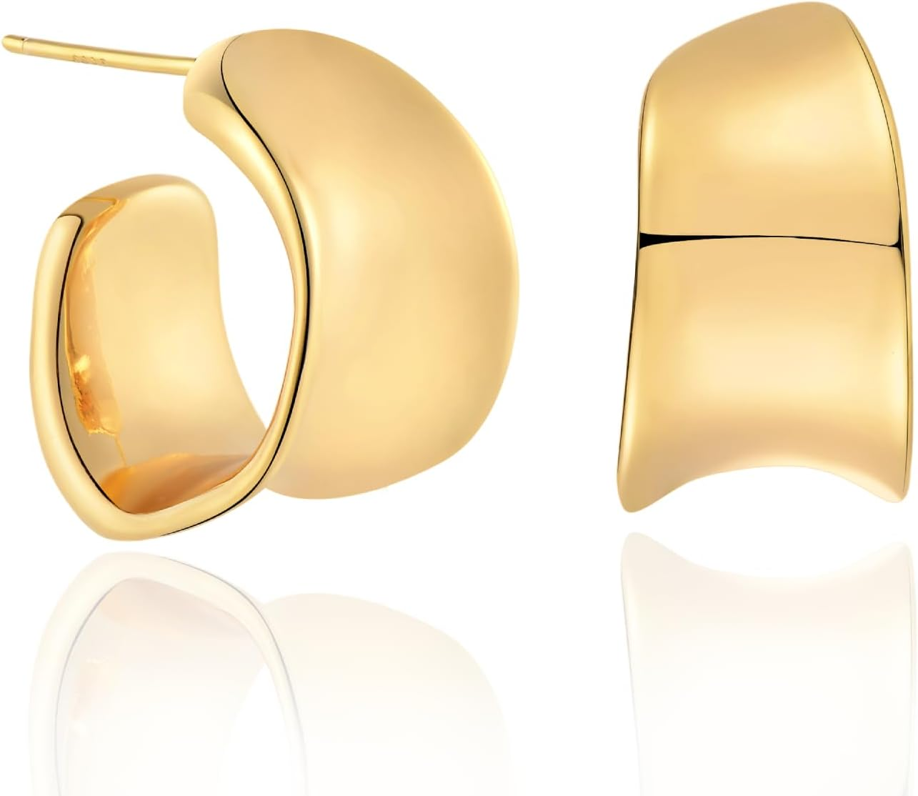 14K Gold Plated Chunky Huggie Hoop Earrings for Women-image
