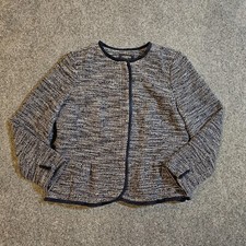 Vintage Talbots Blazer Womens 12 Petite Black Tweed Long Sleeve Full Zip Career