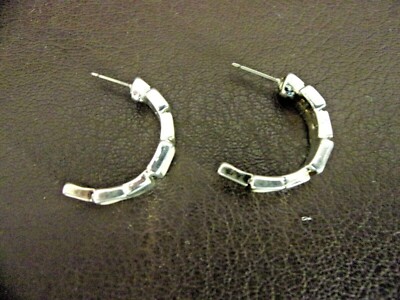 Silver Tone Half Circle Shaped Pierced Earrings With Opaque Stones 