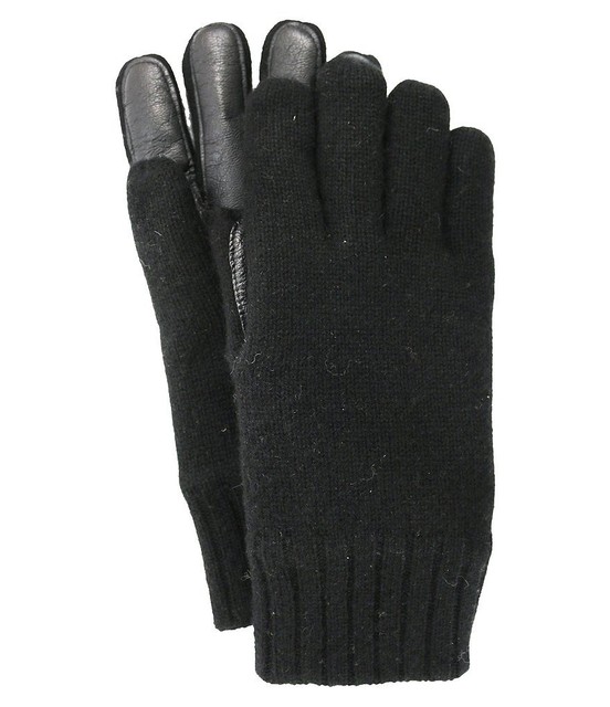 UGG Men's Knit Gloves with Leather Palm Black Sz L/XL NWT 95 eBay
