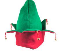 Elf Hat Red Green Felt Holiday Christmas Santa Party Cap with Bells NEW
