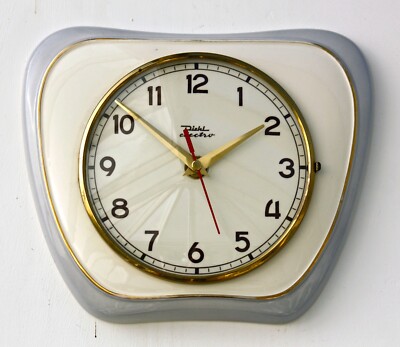 Vintage 25cm Diehl Wanduhr - Keramik Retro Atomic Mid Century Grau Deutsch