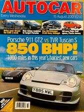 AUTOCAR MAGAZINE 15-AUG-01 - TVR Tuscan S, Porsche 911 GT2, Mitsubishi Evo Vll