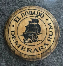 Authentic Bar Decor (EL DORADO DEMERARA RUM)  Whiskey Barrel Lid wood wall art
