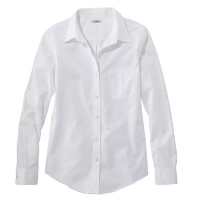 EUC LLBean PL Pinpoint Oxford Shirt W  Large/Petite White Crisp Cotton Free Ship