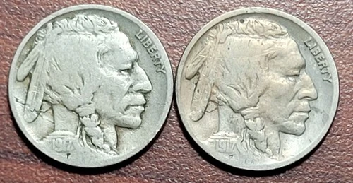 (2) 1917-D Buffalo Nickels VERY GOOD Original Toning FULL Sharp Date Coins