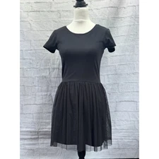 International Black Skater Dress Mesh Skirt Size 10 Fits 8 Fairy Whimsigoth