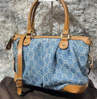 GUCCI Sukey GG Denim Tote Bag Blue 247902 2Way Shoulder Strap