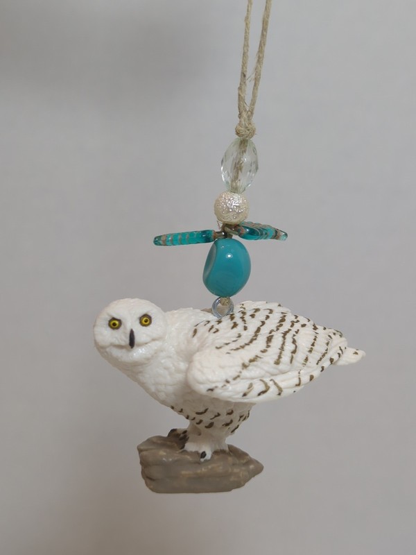 Hedwig Snowy Owl Custom Harry Potter Christmas Tree Ornament Turquoise Beads N02