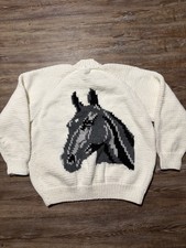Vintage Cowichan Wool Knit Shawl Cardigan Full Zip Sweater Horse Colt Jacket XL