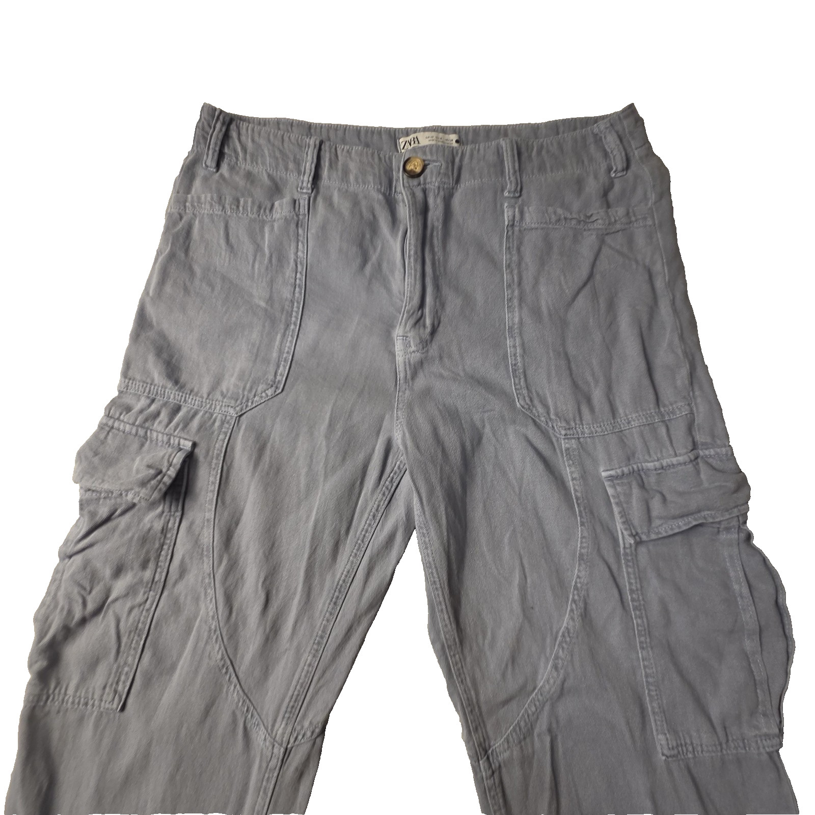 Zara Wide Leg Cargo Pants Womens Size 8 Light Blue/Grey image 3