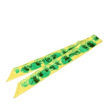 Hermes Twilly Carriage Scarf Yellow Green Silk Ladies Used