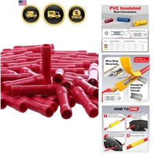 Listed Red Butt Connectors Crimp Splice Terminals 100 pcs 22-16 AWG Electrica...