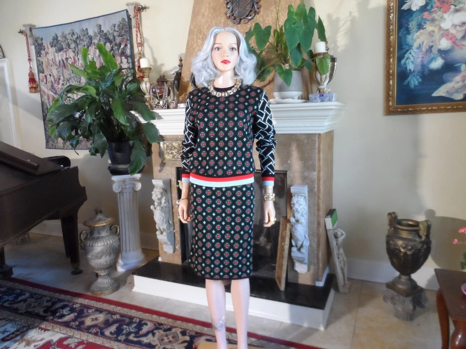 Nuevo Diane Von Furstenberg Negro Multi Estampado Lana Tejido Falda Traje Talla S Foto 2 de 4