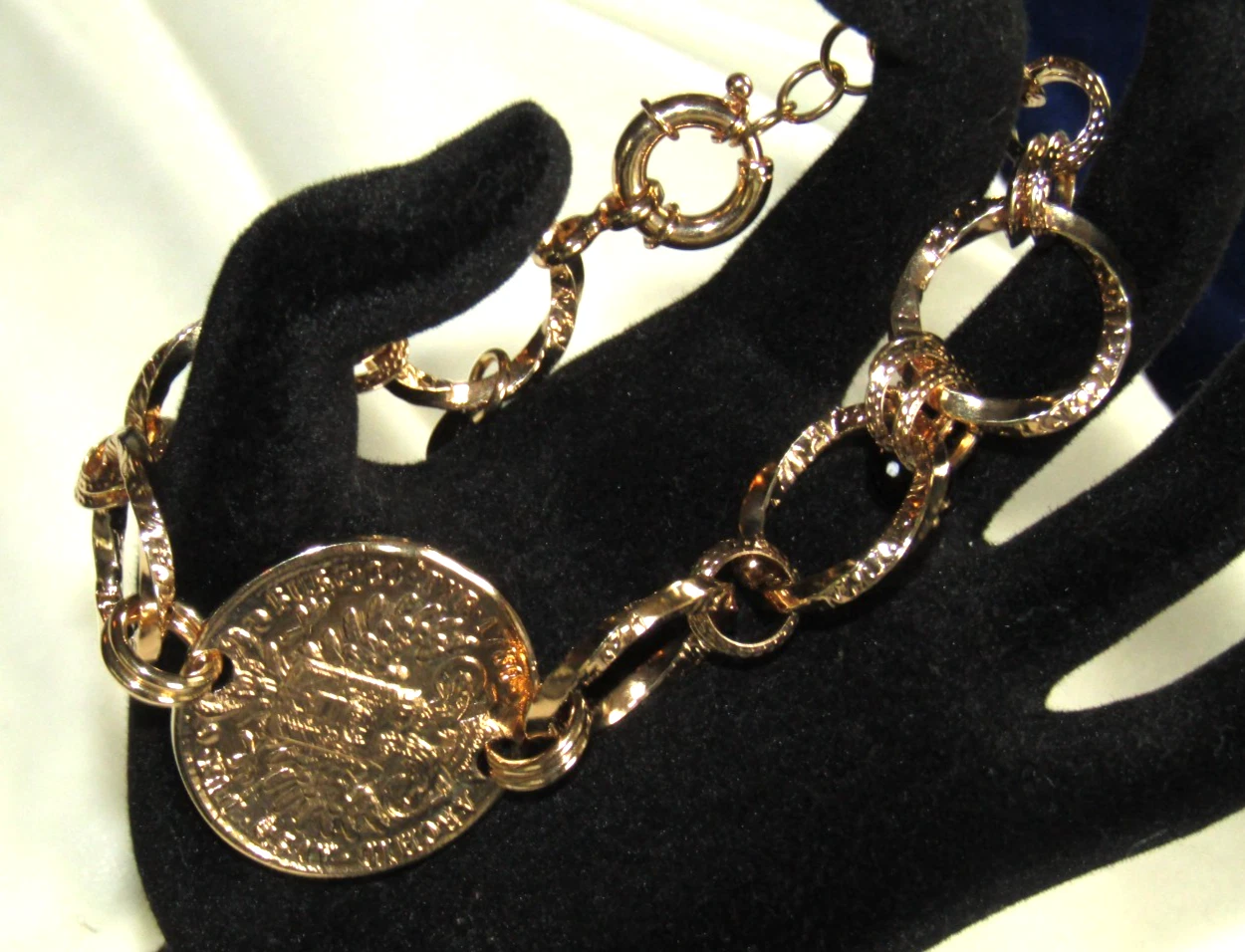 BELLEZZA LIRA COIN BRONZE CHAIN LINK BRACELET WITH FACETED BEAD CHARM 9" image 12