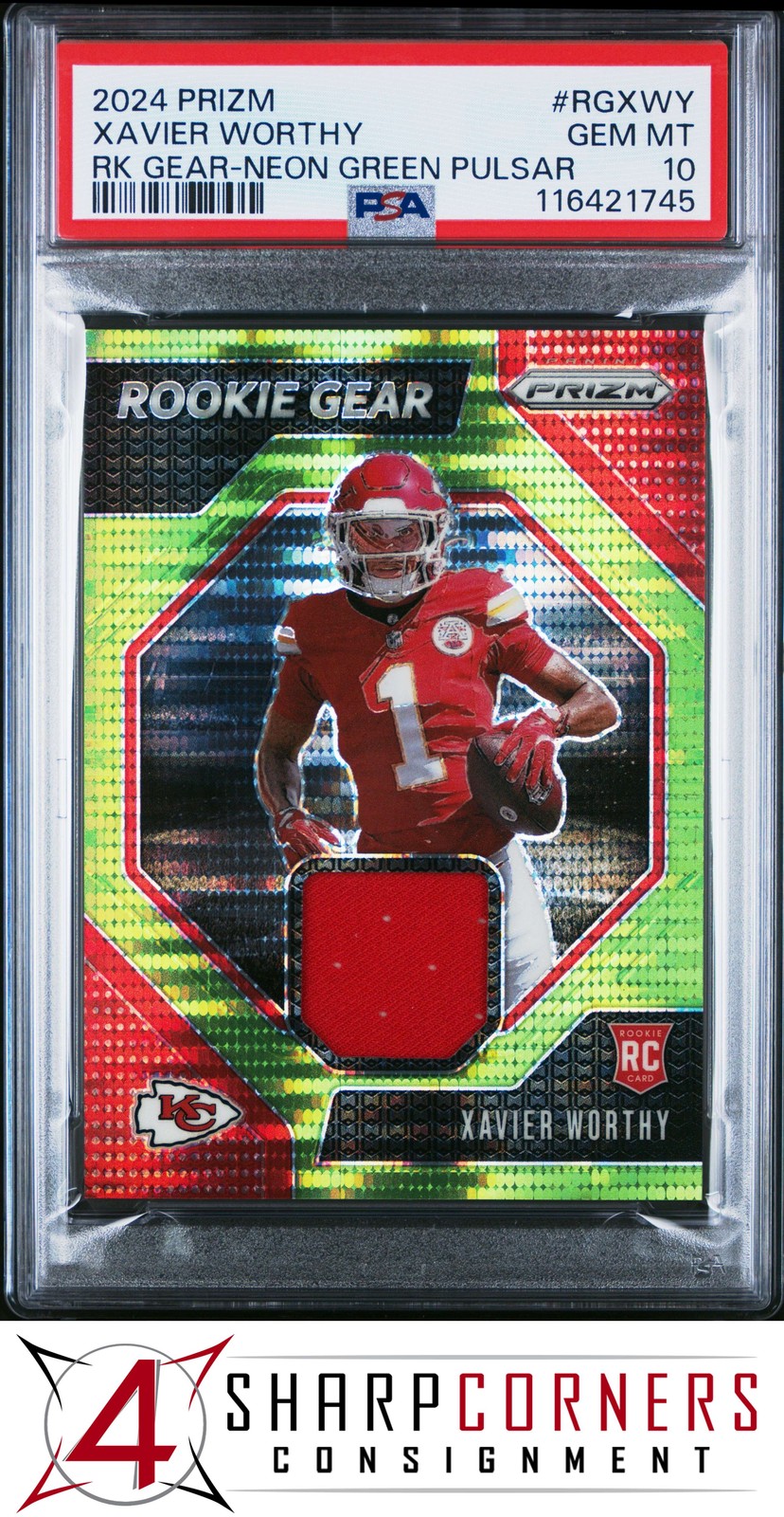 Xavier Worthy Panini Prizm Rookie Gear #RGXWY Neon Green Pulsar