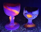 Two Vintage Blue Milk Amber Slag Glass Eye Wash Cups/ Eyewash Baths ~ They Glow!