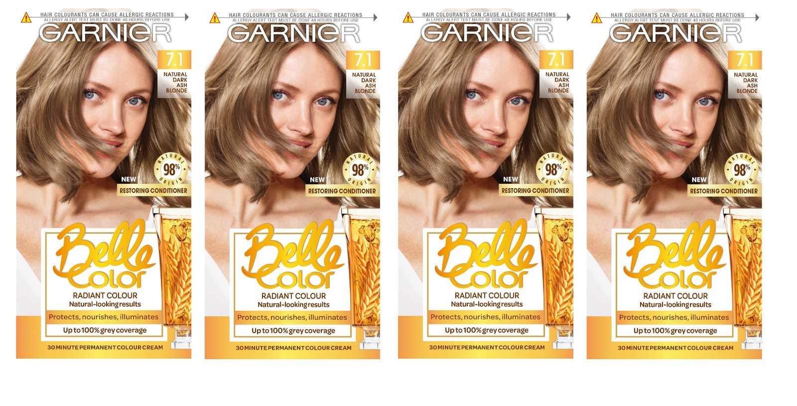 Garnier Belle Color Permanent Hair Dye - 7.1 Natural Dark Ash Blonde | 4 Pack