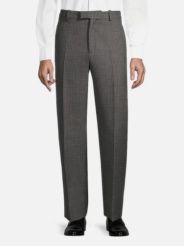 Salvatore Ferragamo, Ferragamo Men's Gray Wool Vintage Houndstooth Flat Front Dress Pants Size 46