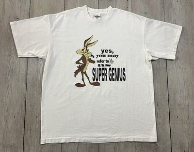 Vintage 1991 Wile E. Coyote Super Genius Warner Bros Cartoon White T-Shirt XXL