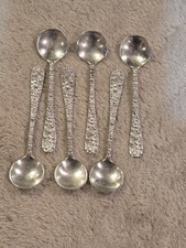 ESTATE STIEFF ROSE REPOUSSE STERLING SILVER SALT SPOONS SET OF 6 NO MONOGRAMS 