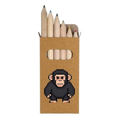 6 x 'Pixel Art Chimpanzee' Short 85mm Pencils / Coloured Pencil Set (PE00088240)