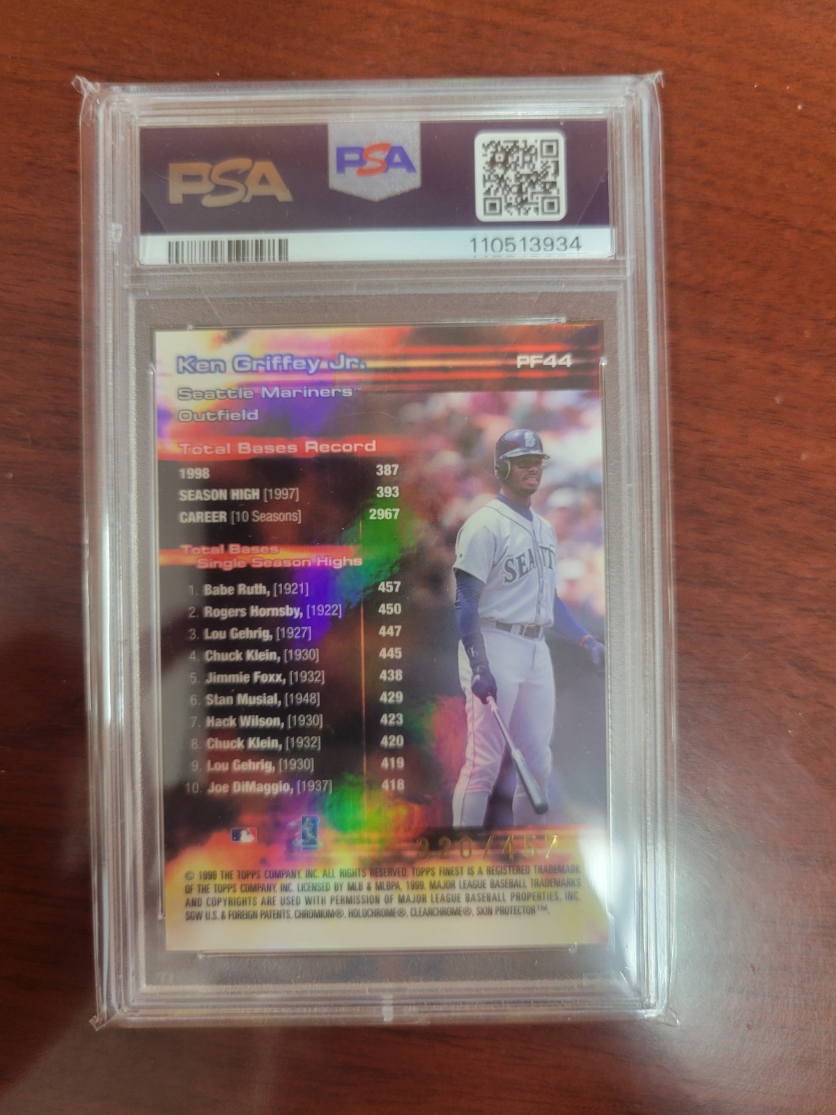 1999 Finest Prominent Figures #PF44 Ken Griffey Jr PSA 10 Gem Mint #'d/457 RARE! view 2