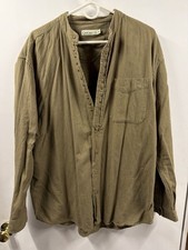 Camisa civil irlandesa abuelo sin cuello para hombre M verde algodón lino lino