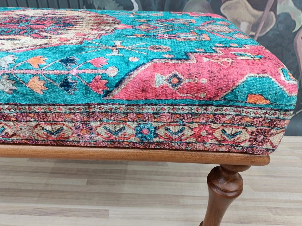 Sitting Bench, Turkish Rug Bench, Dining Bench, Handmade Furniture, Ottoman Pouf - Image 2 of 4