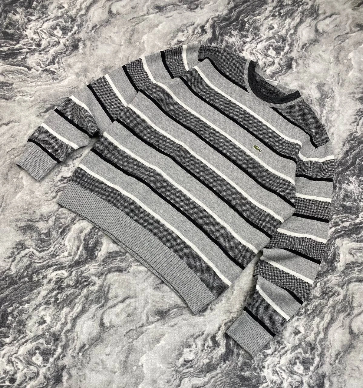 Vintage Lacoste Striped Knitted Wool Sweater Men Size 6 Grey