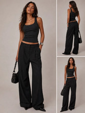 NWT Nasty Gal Women's Wide Leg Turn Up Trousers in Black size 6 US