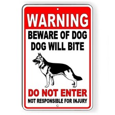 Sign or decal beware of dog will bite security attack guard warning protected