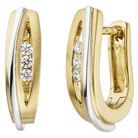 "Jobo\"Creolen 375 Gold Gelbgold WeißGold Bicolor Mattiert 6 Zirkonia Ohrringe"