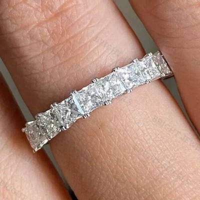 2 CT Princess Cut VVS1 Moissanite Women Engagement Band In 14K White Gold Plated