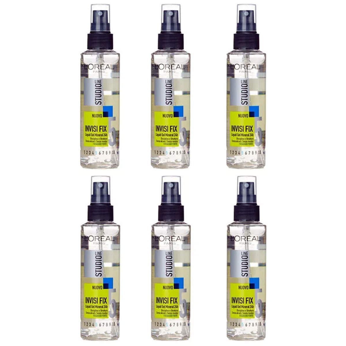 6pz L'OREAL STUDIO LINE INVISI FIX Liquid Gel 24h 150ml gel liquido spray NUOVO