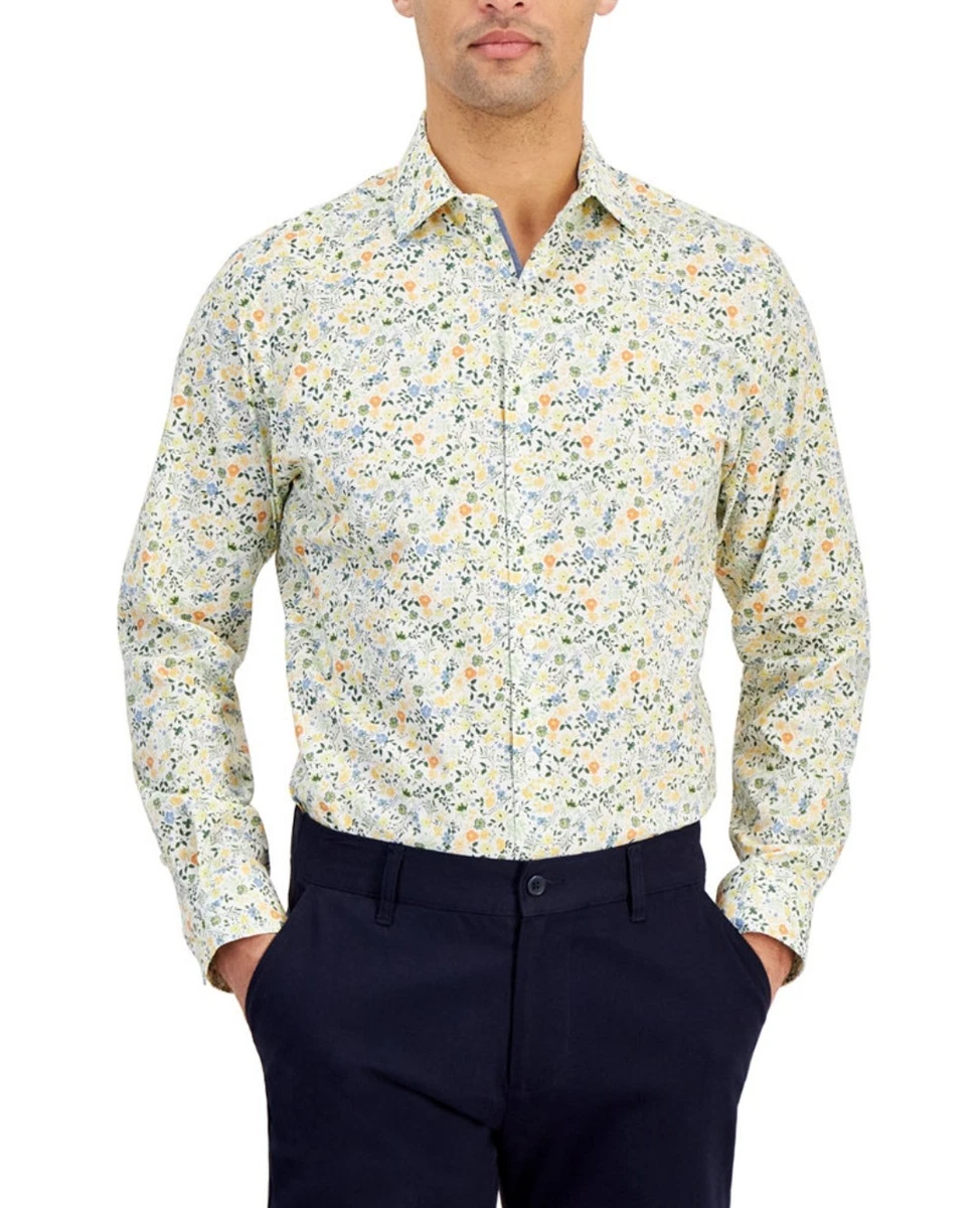 green emerald velvet dress Non-Iron Cotton Floral Dress Shirt With Contrast Trim