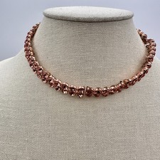 Vintage 90s Rose Gold Tone Double Row Rhinestone Choker Necklace Women's Jewelry