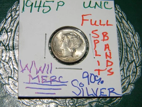 1945 P Mercury Dime, Split Bands, Superb Gem BU [SB] BLAST WHITE !!
