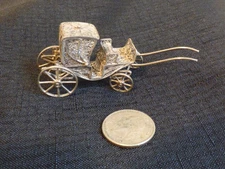 Antique Vintage Miniature Ornate Filigree Carriage Wagon Silver ? No Horse