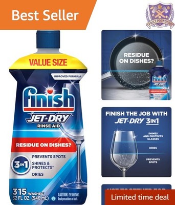 Dishwasher Rinse Aid Liquid 32oz Prevents Spots Dries Shine Protects Kitchen