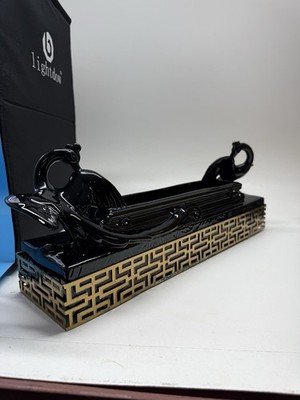 Hollywood Regency Black Swan Planter 16  Gold Greek Key Trough