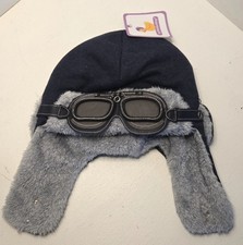 My Little Duckling Baby Pilot Hat Aviator Goggles Navy Blue Fleece Lined 1-3 Yrs